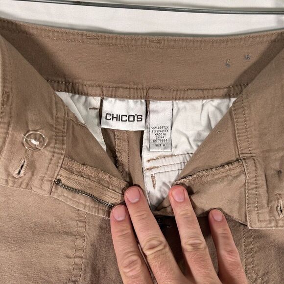 Chico's Shorts Women's 4 Tan Pockets Mid Rise Cotton Blend Button Zip - Picture 5 of 9